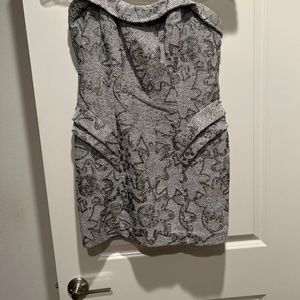 ABS by Allen Schwartz Silver Jacquard Peplum Dress